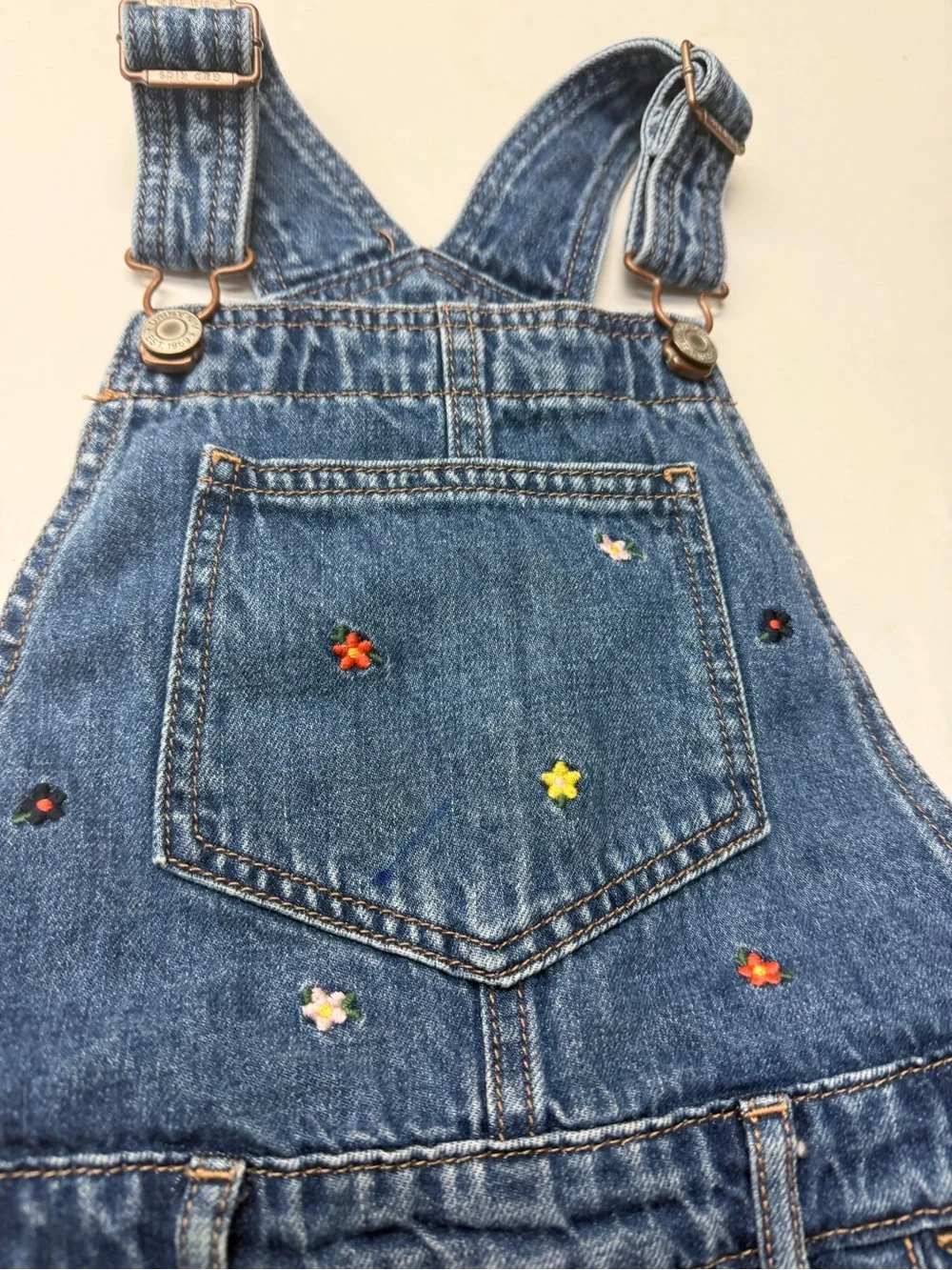 Gap Kids Denim Jean Short Overalls Shortalls with Star Embroidery Blue
